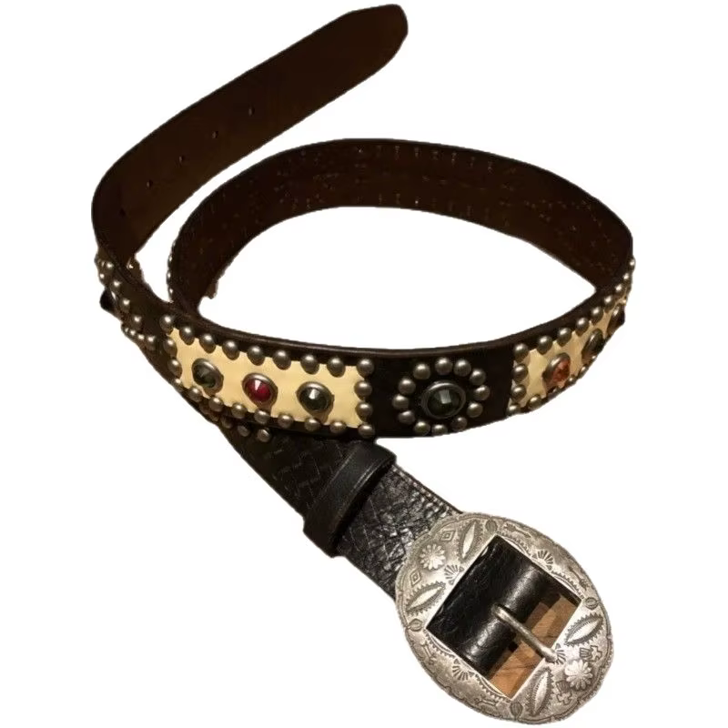 Ceinture d'épissure de pierres précieuses sculptées occidentales en métal pour hommes et femmes, cei