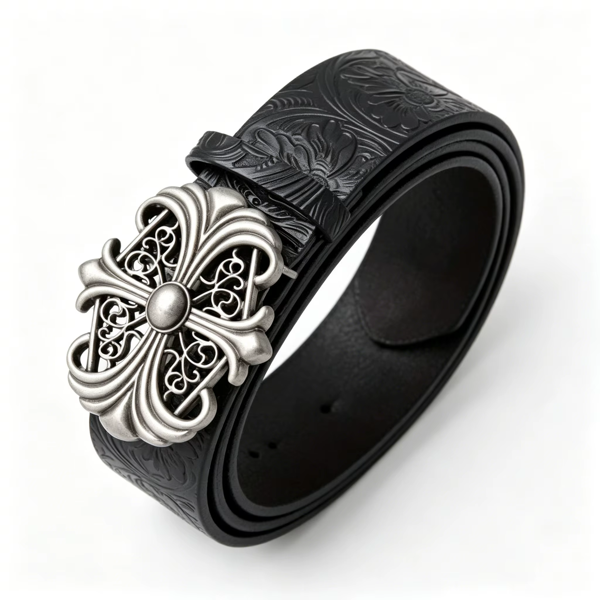 Ceinture rétro pour hommes, style bohème chic, ceinture en cuir PU noir, ceinture à boucle creuse vi