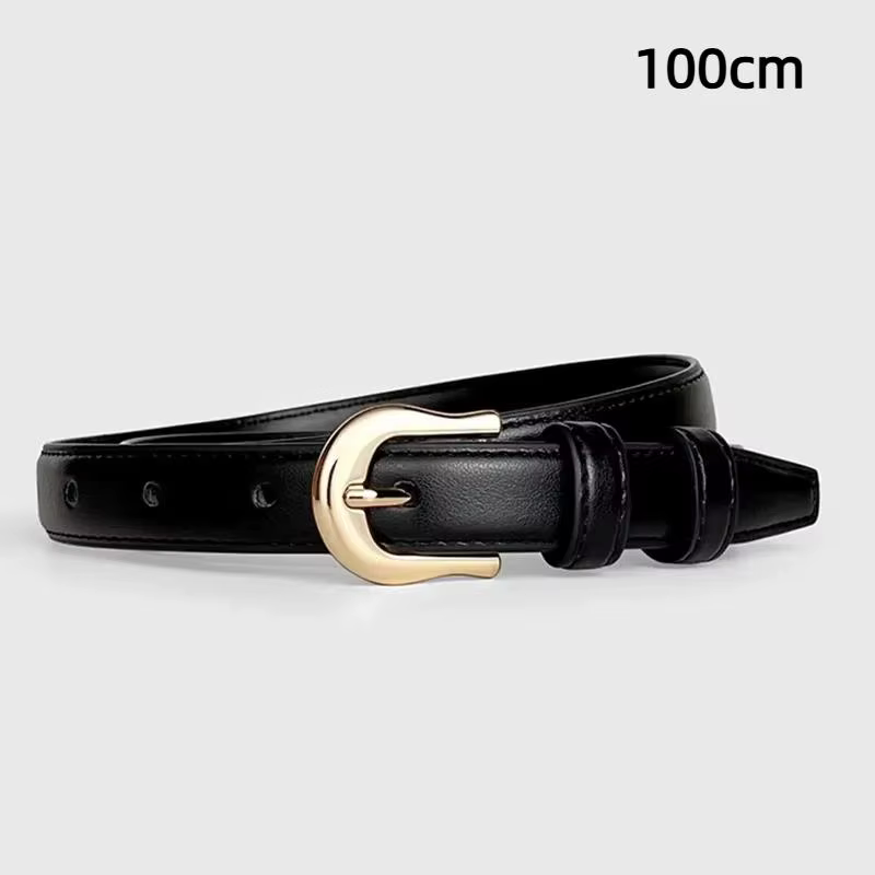 Ceinture pour femme en cuir PU de 2 cm de large avec boucle métallique, style western, simple, polyv