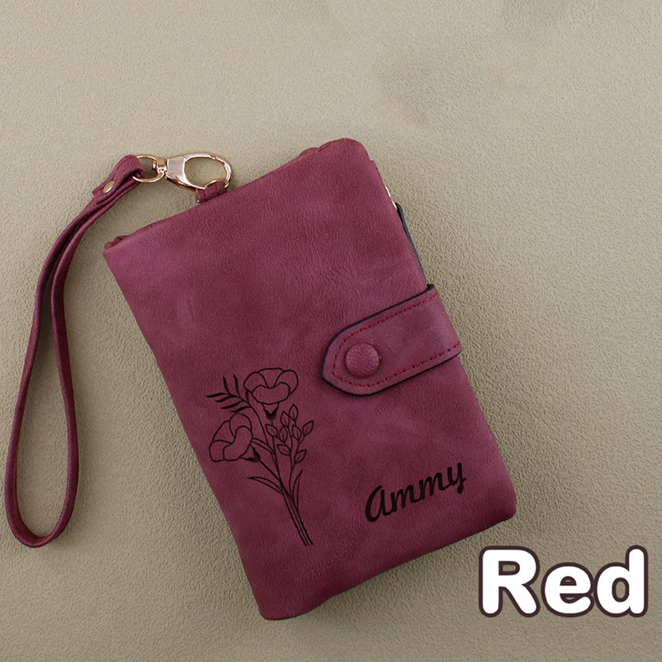 Portefeuille personnalisé avec fleur de naissance, portefeuille personnalisé pour femme, portefeuill