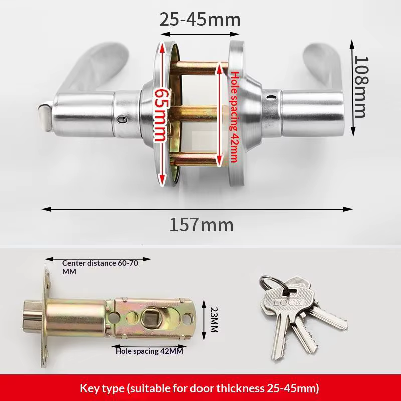 Poignée de porte ronde avec serrure, bouton d'entrée à clé pour portes intérieures, chambre, salle d