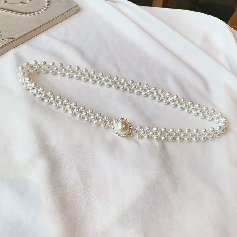 Ceinture Élastique Élégante pour Femme avec Chaîne de Perles, Ceinture Tendance de Haute Qualité pou