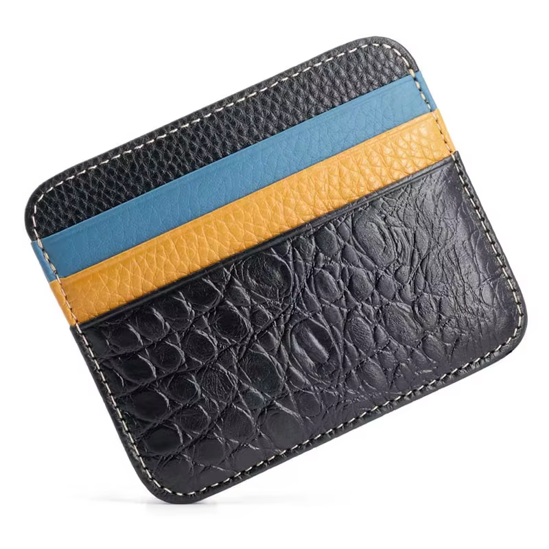 Porte-cartes en cuir véritable – Portefeuille fin pour cartes d'identité/banque/crédit, étui Compact