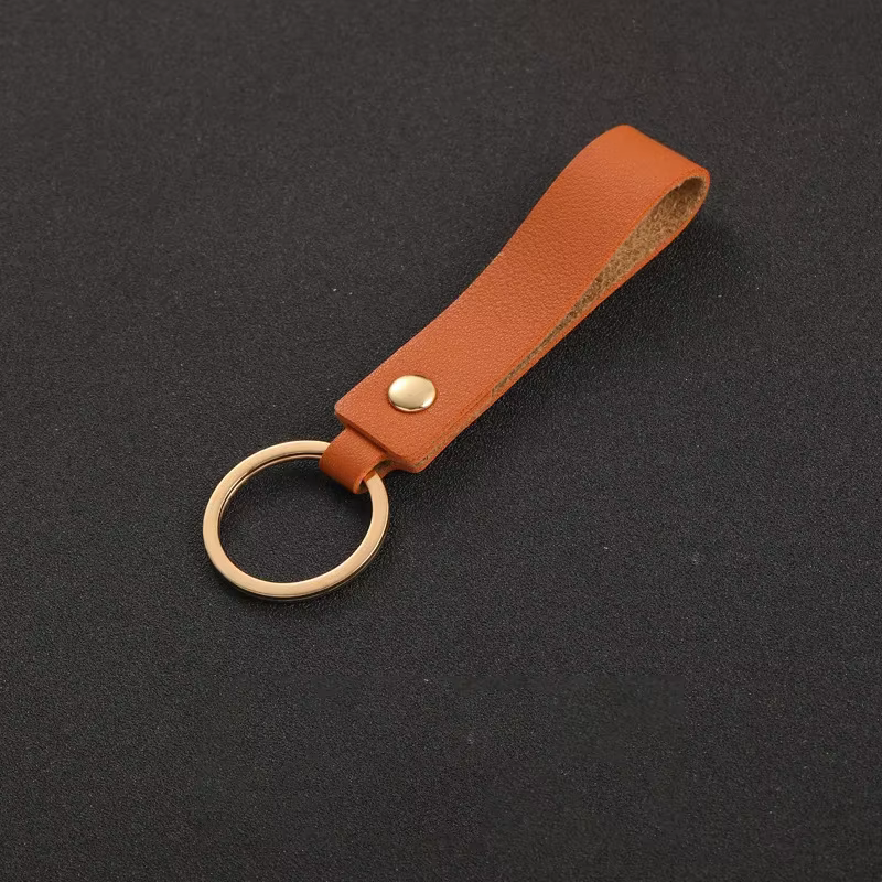 Porte-clés en cuir PU vierge – Porte-clés de voiture simple pour hommes et femmes avec anneau en mét