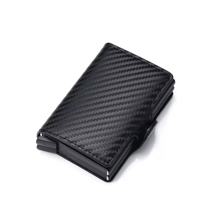 DIENQI-carbone porte-carte de crédit hommes portefeuille RFID PU cuir métal moraillon portefeuille m