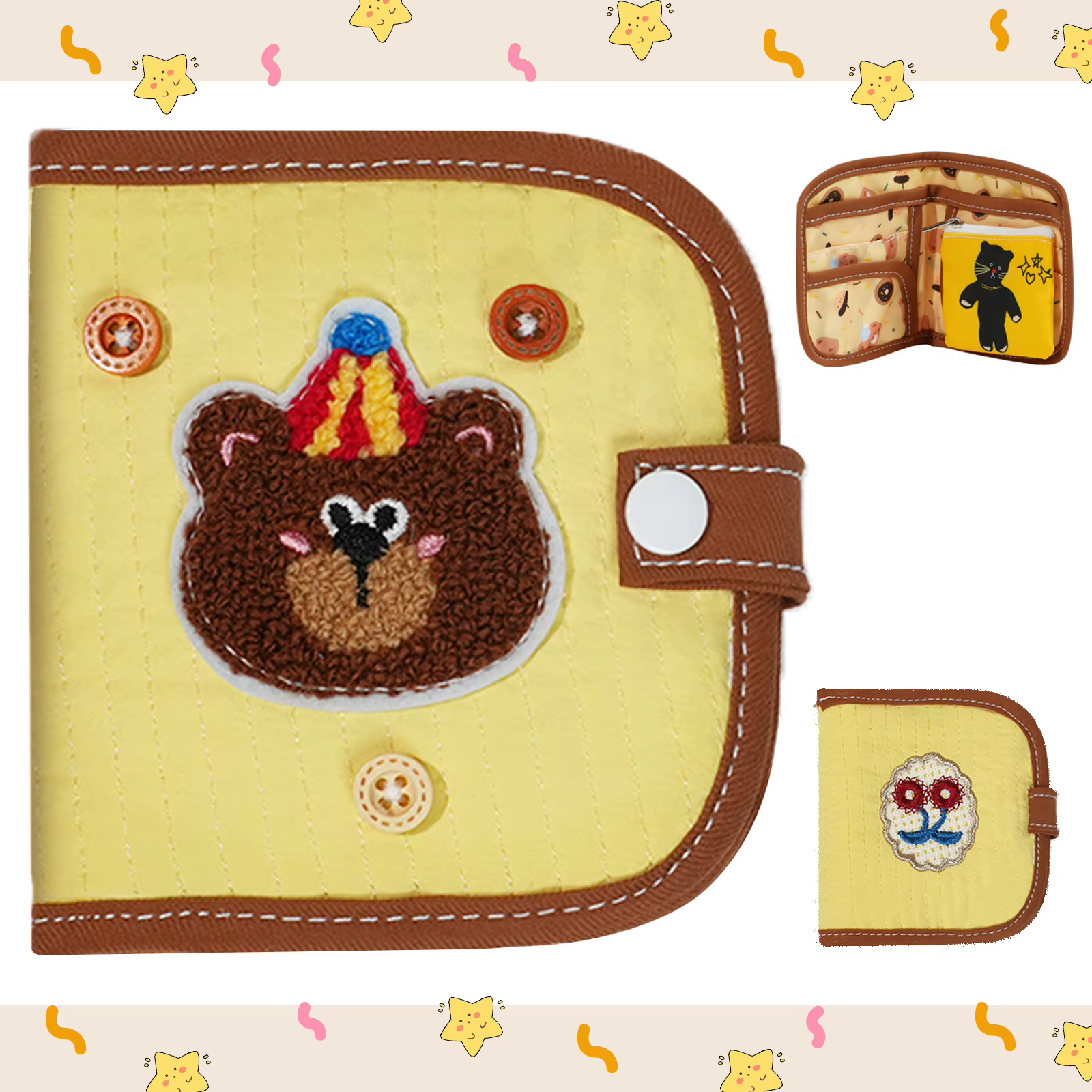 Portefeuille ours de dessin animé mignon avec porte-monnaie détachable, porte-carte, fente pour bill