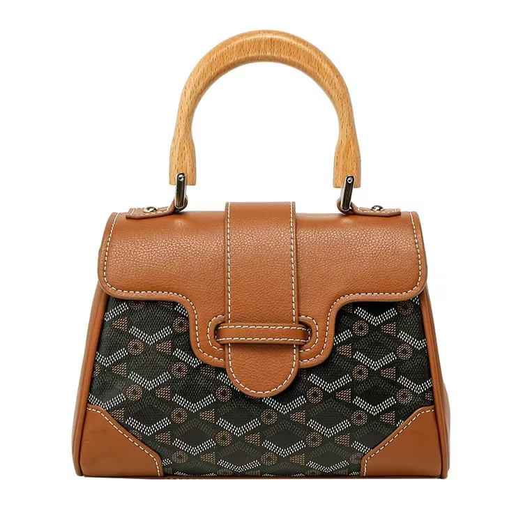 Sac Keli en cuir véritable avec manche en bois pour femmes, vieille fleur transfrontalière, nouveau
