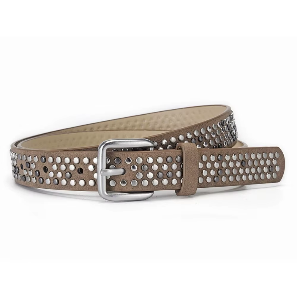 Ceinture tendance en daim à boucle ardillon et rivets, design rétro de luxe, ceinture de taille pour