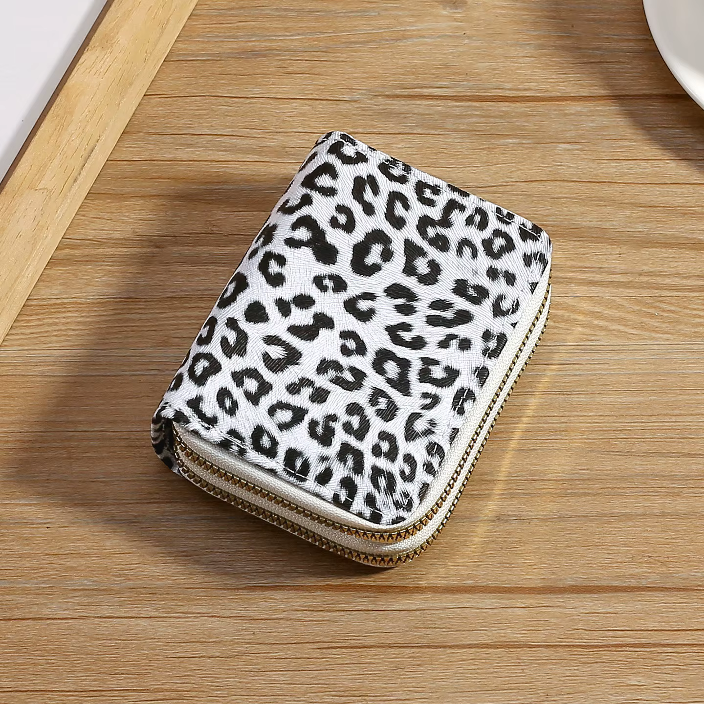 Portefeuille court à imprimé léopard, porte-monnaie à double fermeture éclair pour femme, organisate