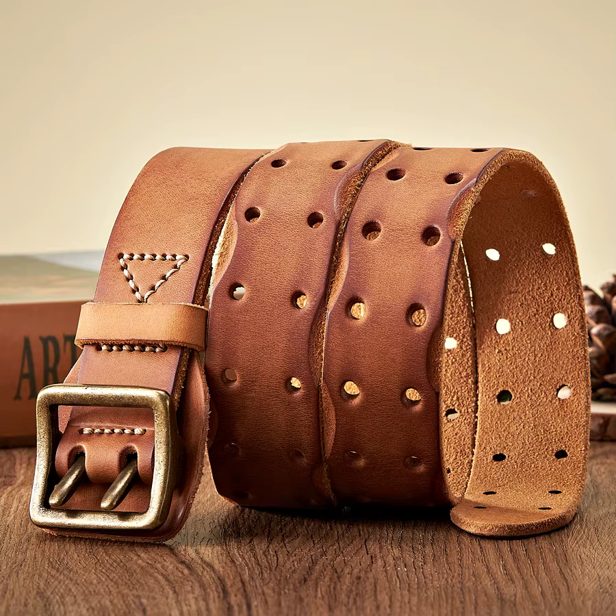 Ceinture en cuir d'origine épaisse Vintage hommes large ceinture mâle peau de vache véritable cuir v