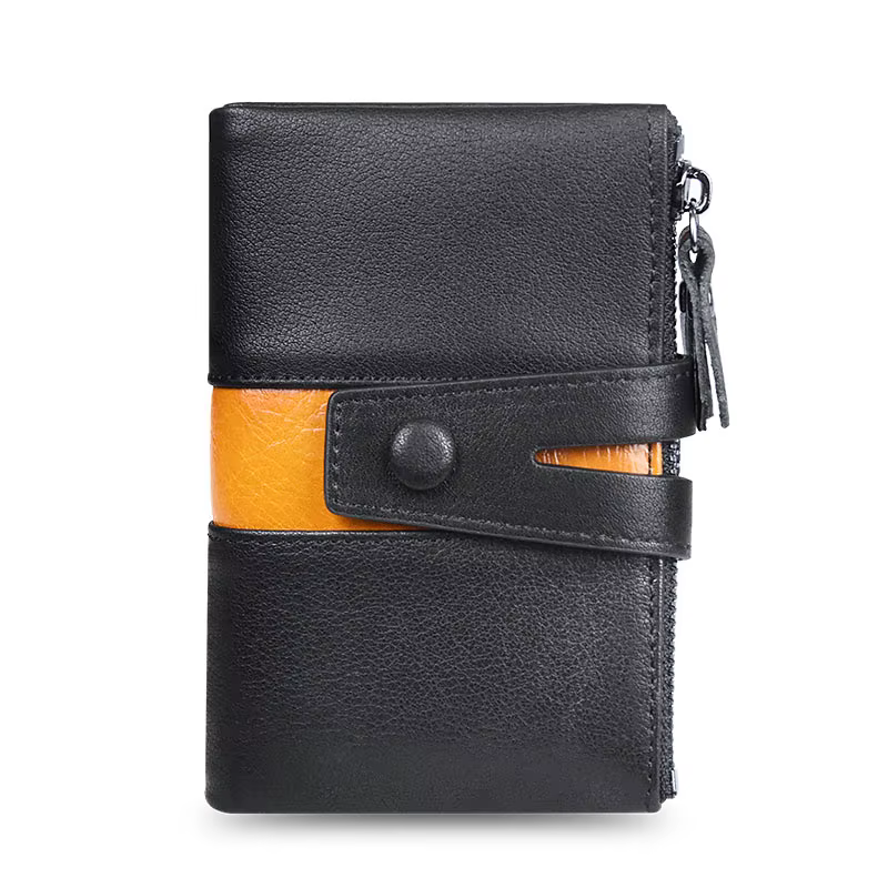Portefeuille en cuir véritable pour homme, portefeuille court à deux volets, sac à main vintage à mo