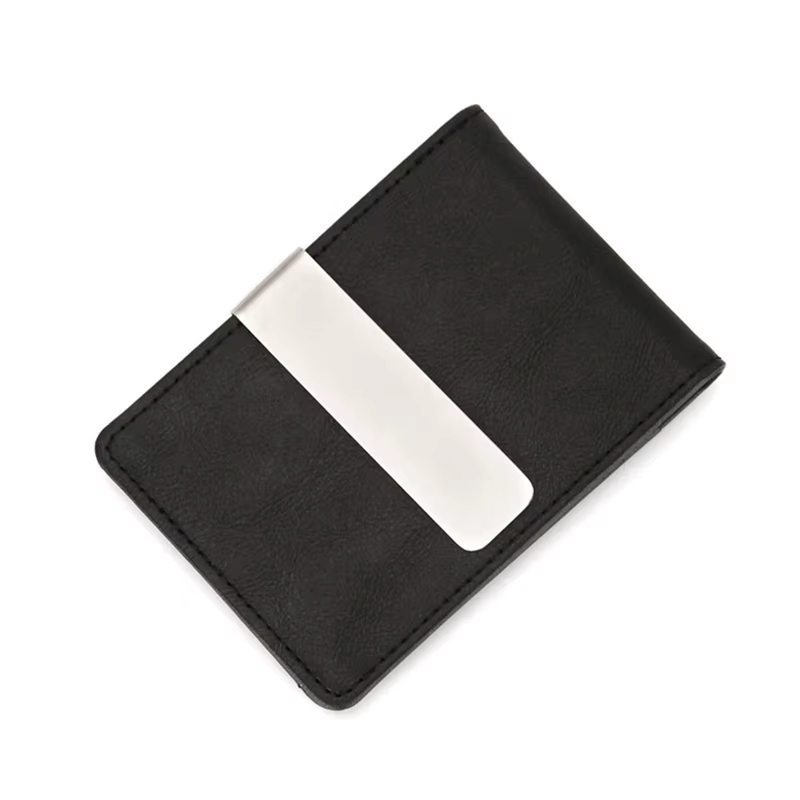 Porte-monnaie en cuir PU avec pince en métal pour homme et femme, porte-monnaie avec pince en métal,