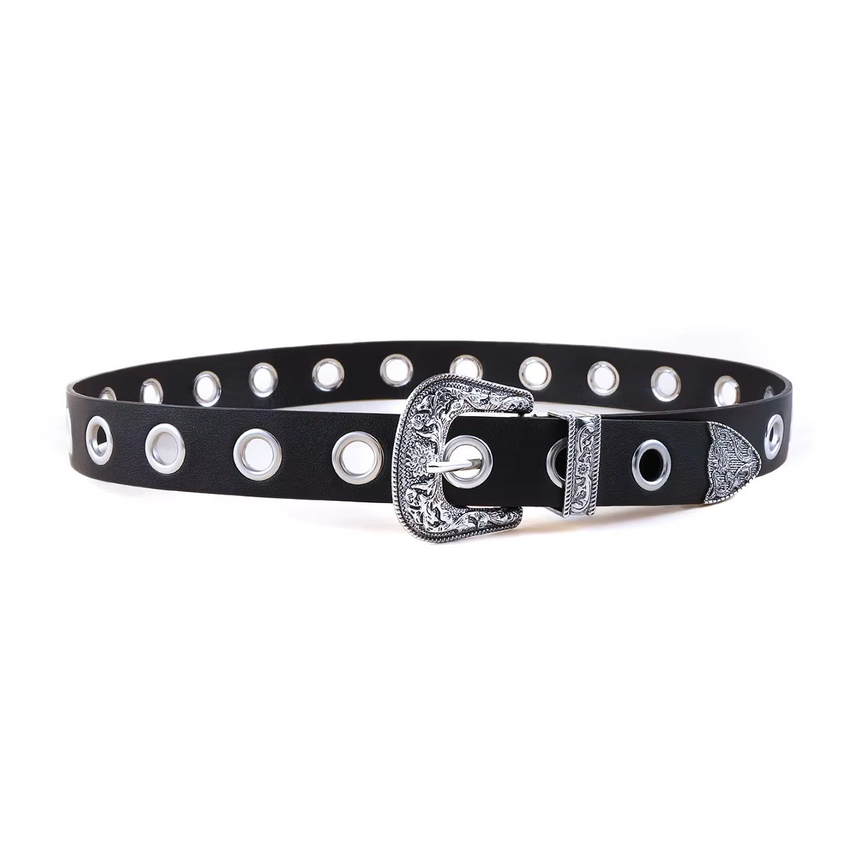 Ceinture en cuir large pour hommes et femmes, style punk rétro, boucle embossée, trou rond, sans per