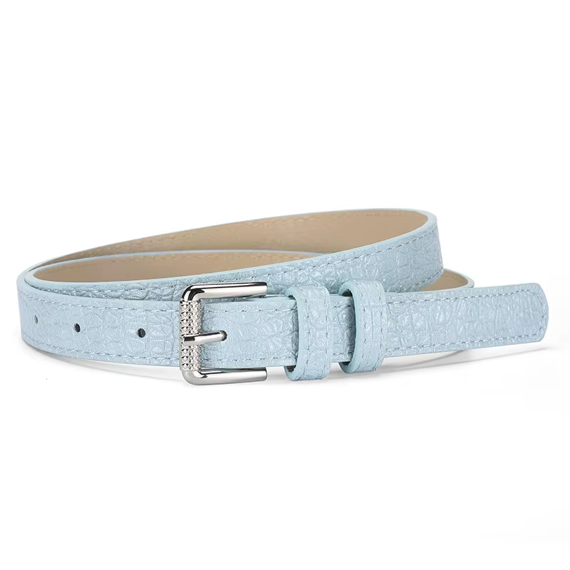 Ceinture fine en cuir PU noir pour femmes, boucle ardillon argentée, mode tenue décontractée, access