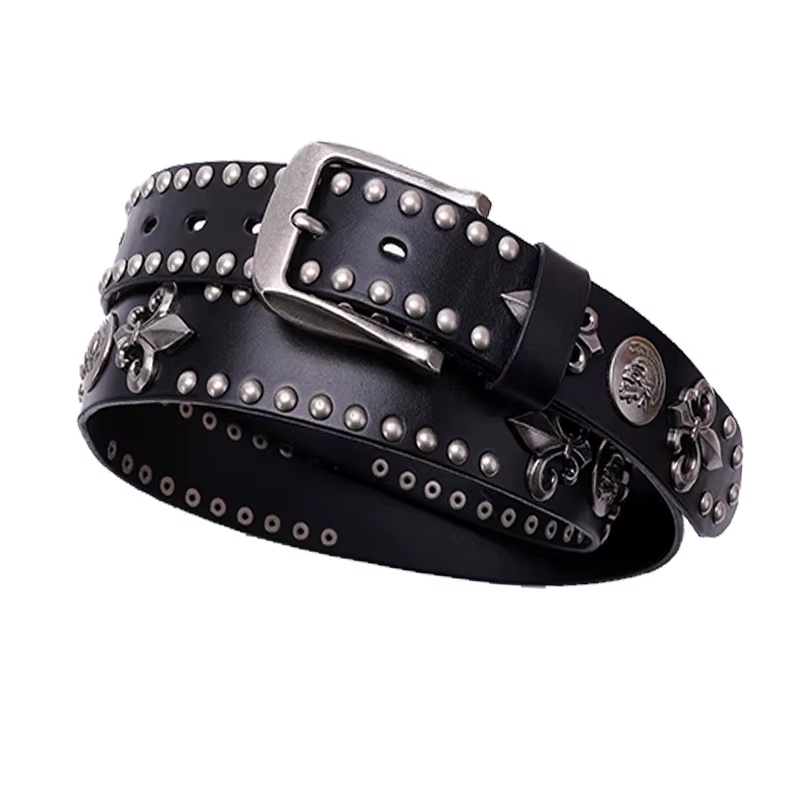 Nouveau cuir véritable métal lourd Rivet Punk ceintures pour hommes Rock goujon Cowboy Ceinture homm