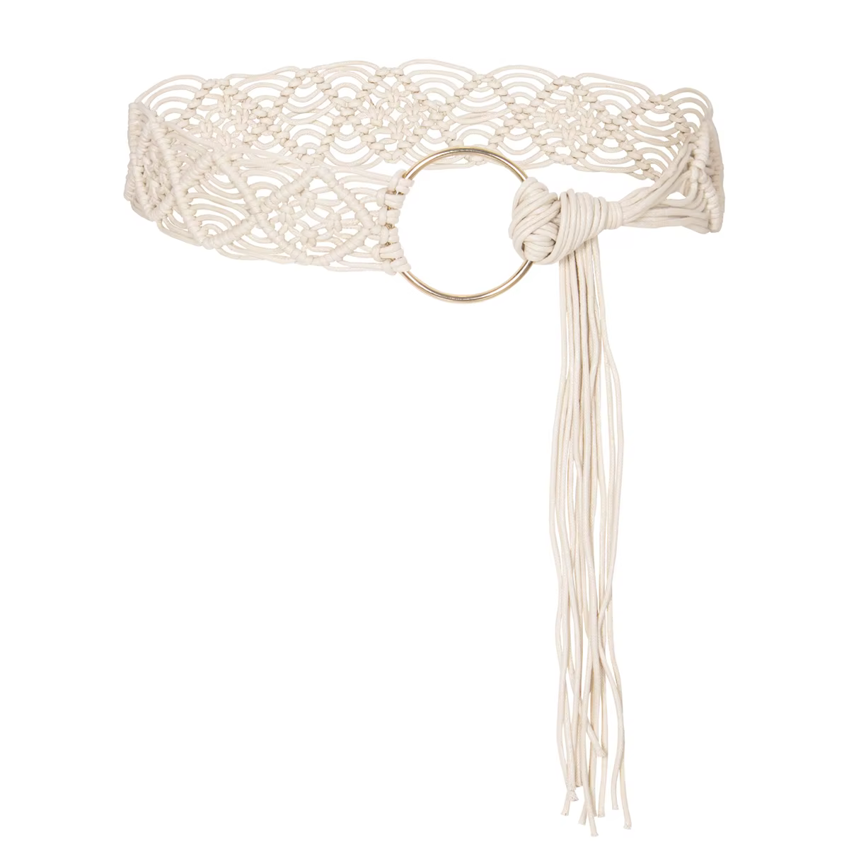 Beige femmes tissé taille ceinture coton Crochet été plage tissé à la main corde tressée maigre robe