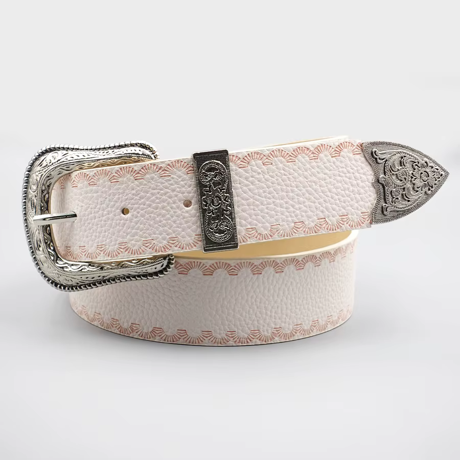 Ceinture pour femme à bordure blanche, ceinture imprimée décontractée de couleur unie, boucle en all