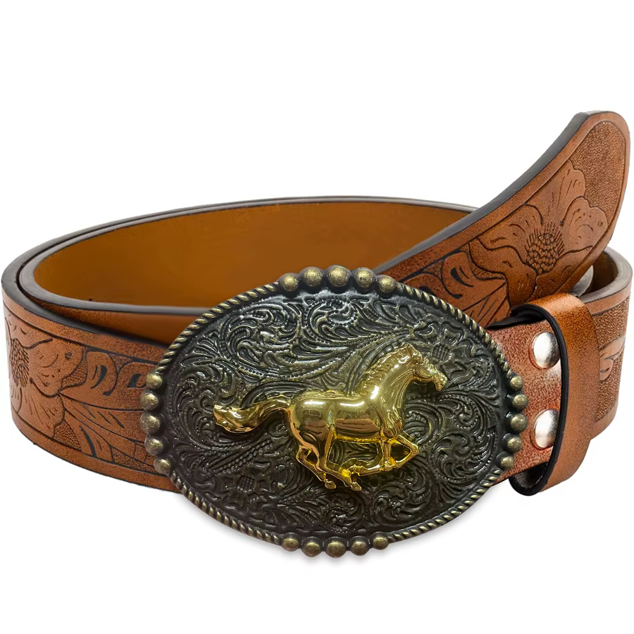 Ceinture en jean pour hommes occidentaux, ceinture rétro, boucle de ceinture cheval au galop, person