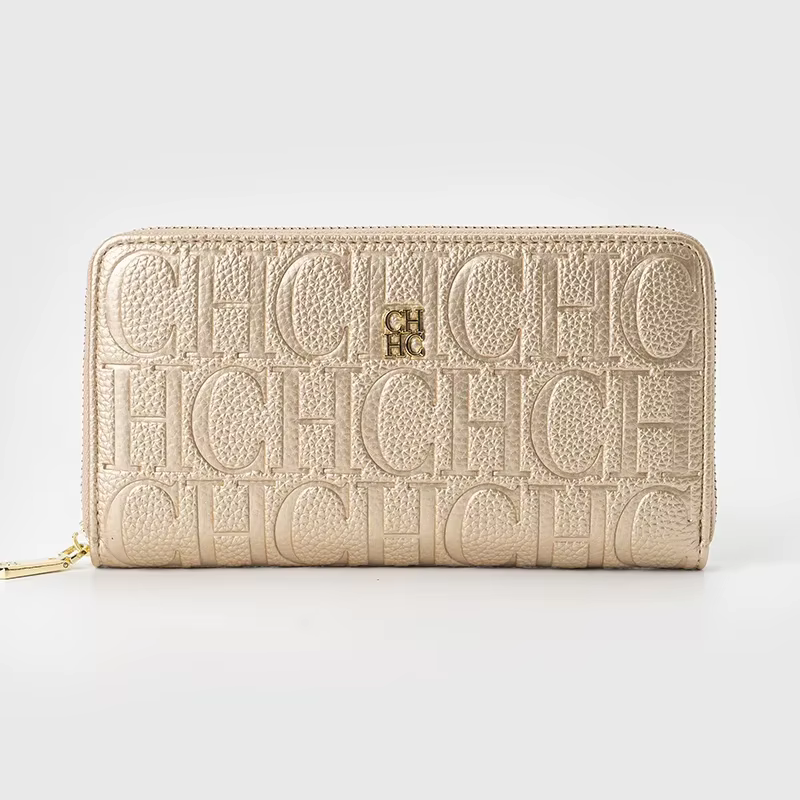 Portefeuille long CH Designer pour femme, gaufré, avec fermeture éclair, plusieurs emplacements pour