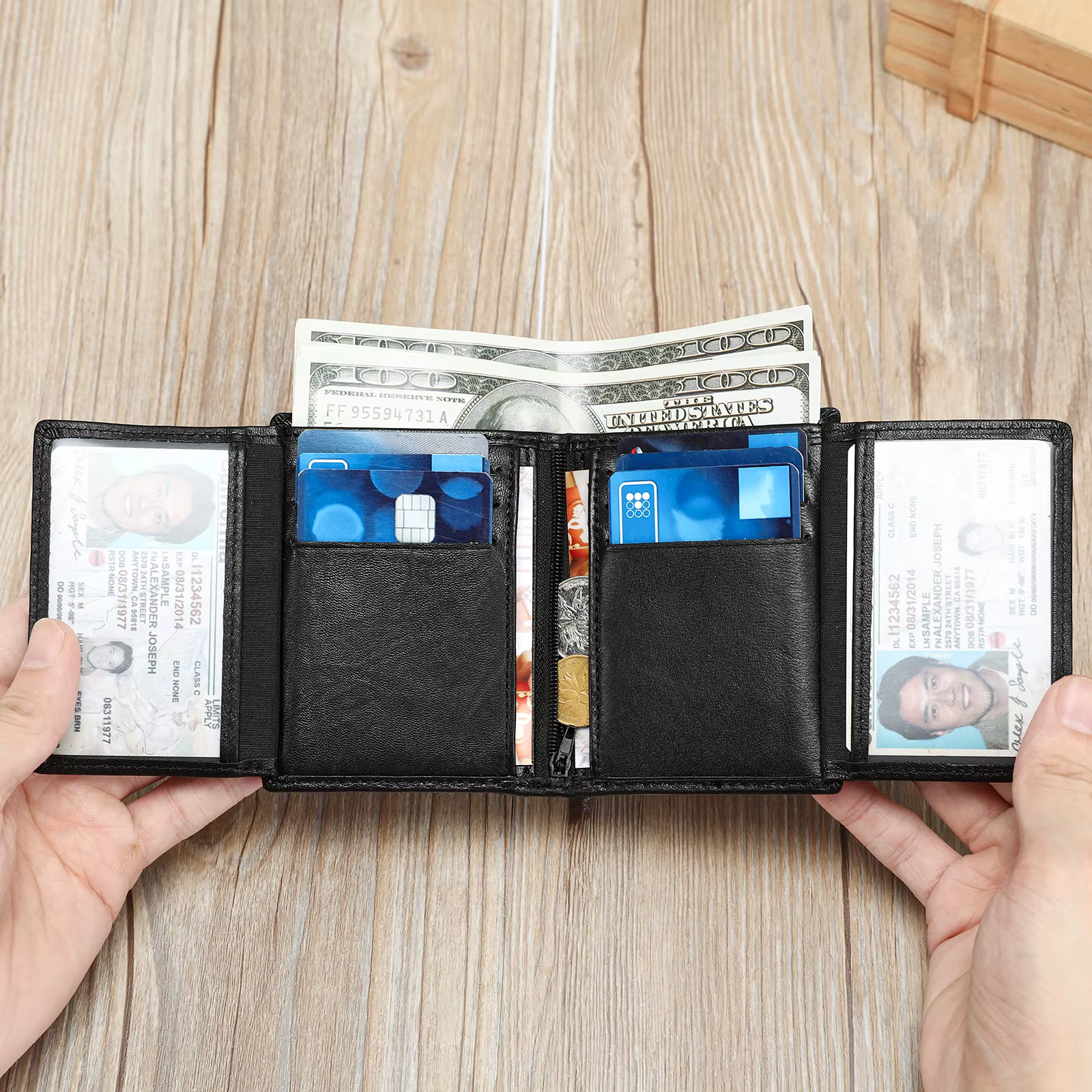 Portefeuille en cuir haut de gamme pour hommes, fente multi-cartes, stockage de documents, cuir de v