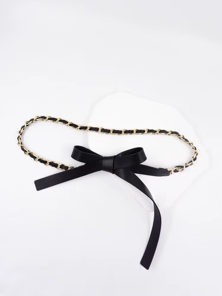 Ceinture fine nouée en cuir de mouton souple, ceinture à chaîne décorative élégante, style ichi ed