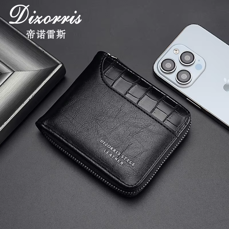 Portefeuille en cuir pour hommes, porte-monnaie de luxe, porte-cartes à fermeture éclair avec poche 