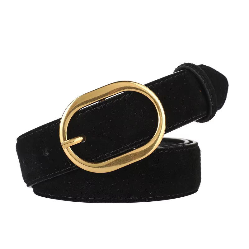 Ceinture en daim pour femmes avec boucle ardillon en alliage doré, largeur 2.8cm, Style de créateur 