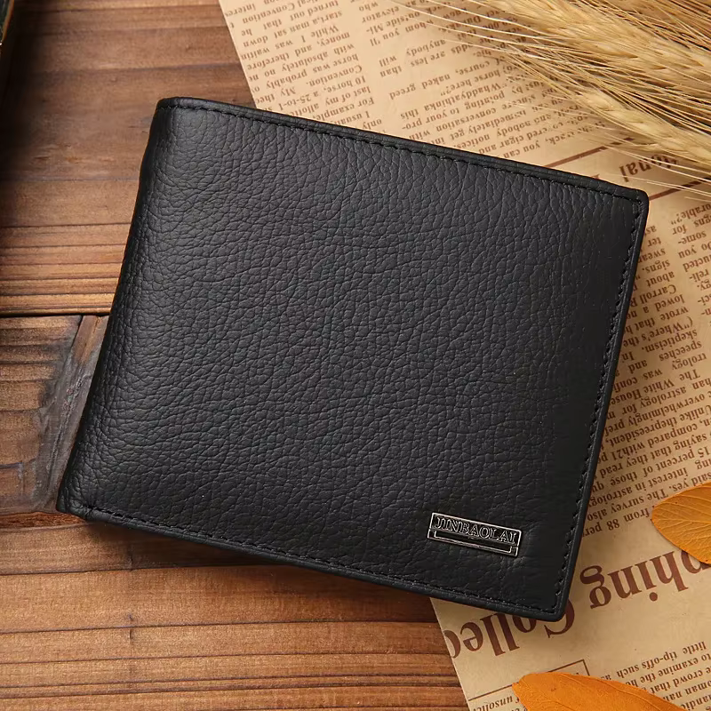 Portefeuille court en cuir décontracté pour homme, design mince à fermoir, pochette à monnaie durabl