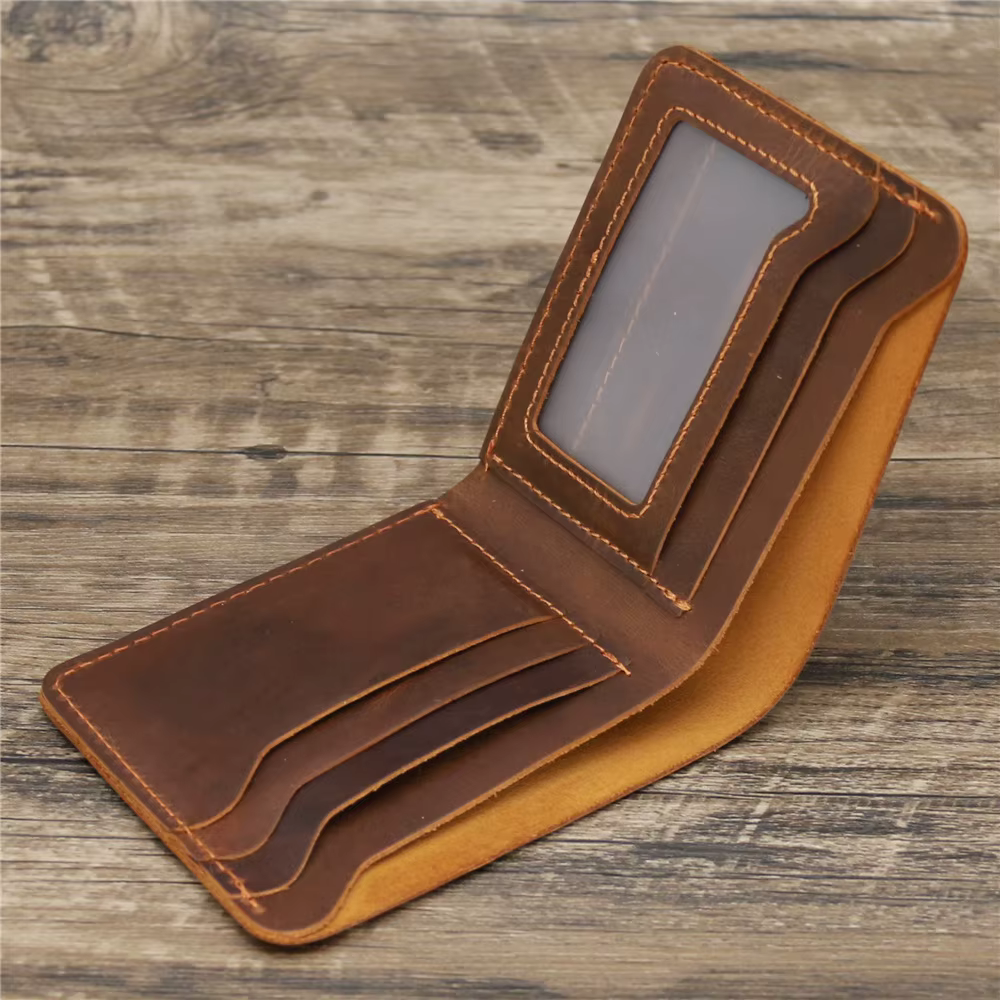 porte feuille hommes  en cuir véritable fait à la main pour hommes, portefeuille homme court rétro p