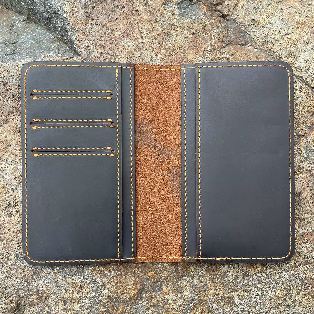 Porte-monnaie personnalisé en cuir véritable pour hommes, avec porte- chéquier, longs plis pour homm