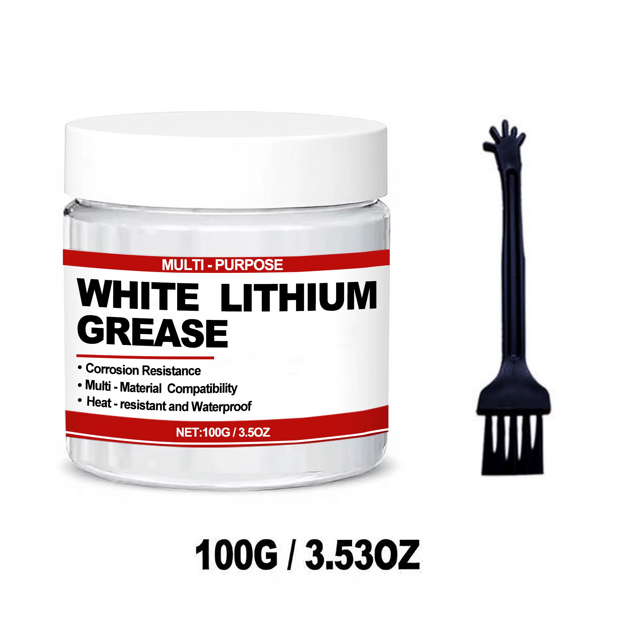 Graisse au lithium blanche multi-usages avec brosse pour portes de garage, roulements et application