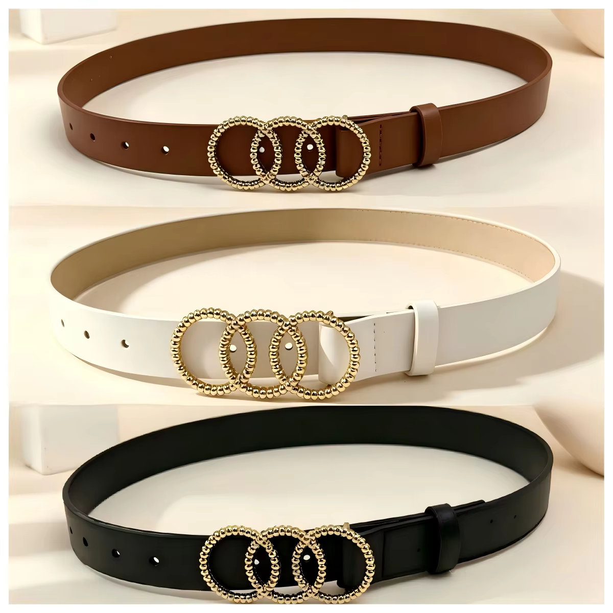 3 ceintures pour femmes, couleur simple et pure, style bohème, adaptées aux jupes et aux jeans, à la