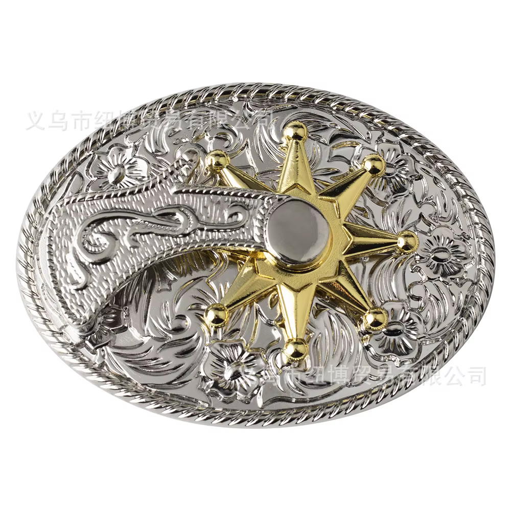 Ceinture à Éperon Ovale, Structure Dorée, Engrenage Rotatif, Style Occidental, Accessoires en Alliag