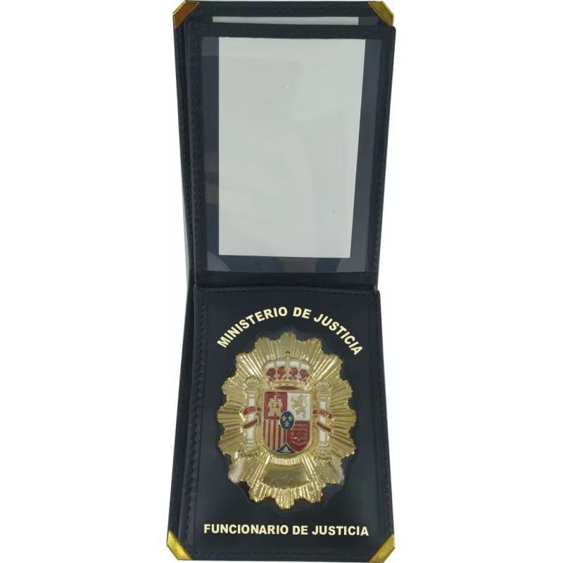 Porte-monnaie, badge officiel de justice en peau de vache, badges métalliques inclus, cartes, notes 