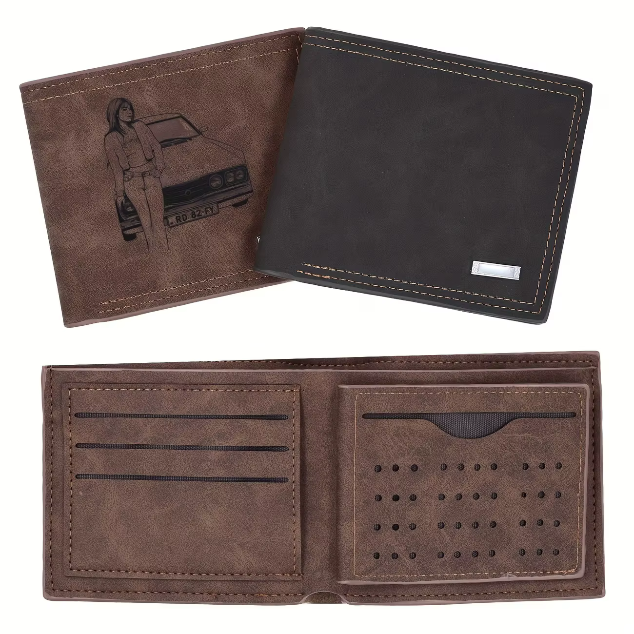 Portefeuille vintage personnalisé gravé avec photo pour homme