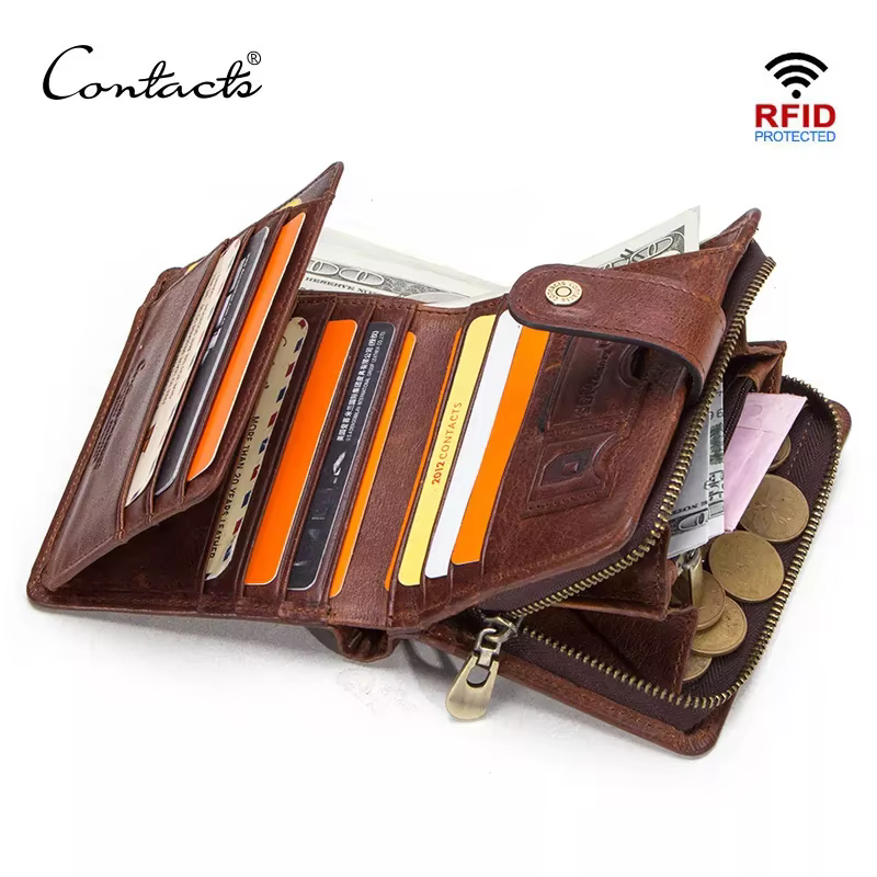CONTACT'S en cuir véritable RFID Vintage portefeuille hommes avec poche à monnaie portefeuilles courts petit