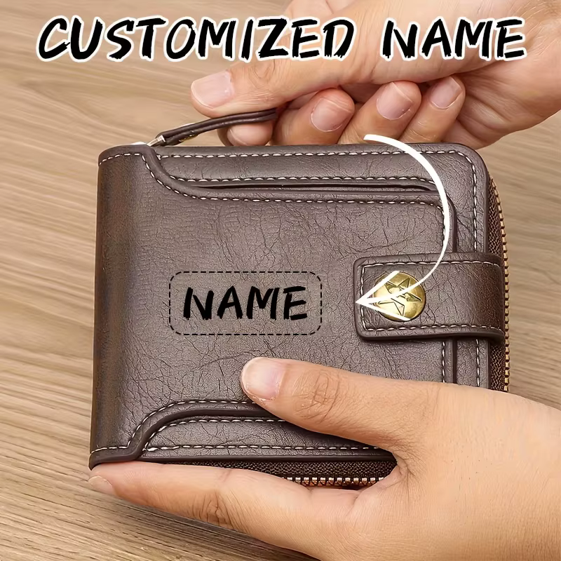 Portefeuille en PU pour homme avec nom personnalisé