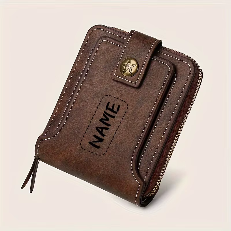 Portefeuille en PU pour homme avec nom personnalisé