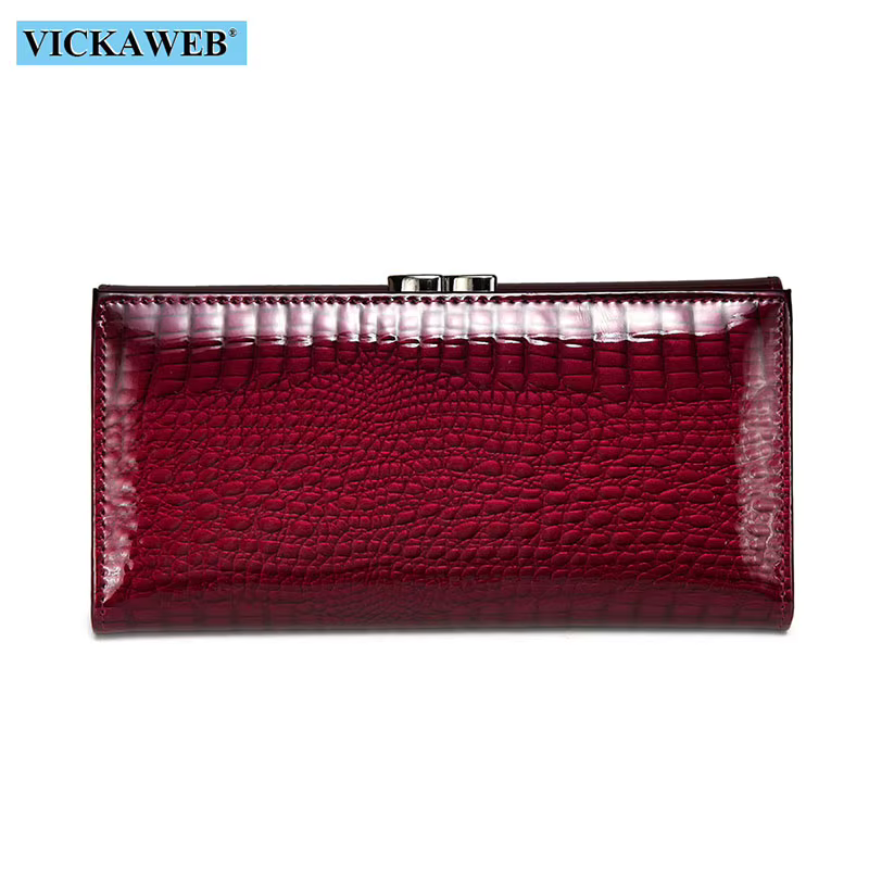 Portefeuille long en cuir véritable pour femme