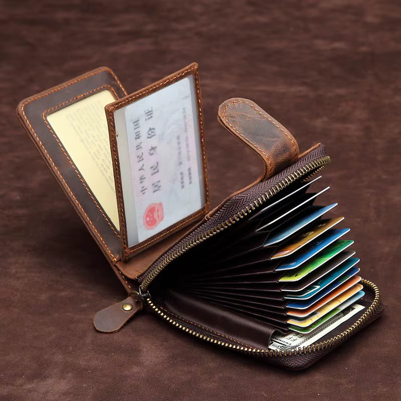 Luufan hommes porte-carte de crédit en cuir véritable sac à main pour cartes étui court portefeuille moraillon