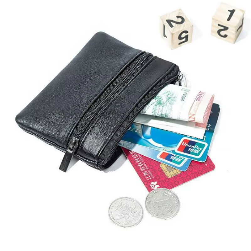 Porte-monnaie homme femme cuir noir fermeture éclair unique multi-fonction téléphone portable