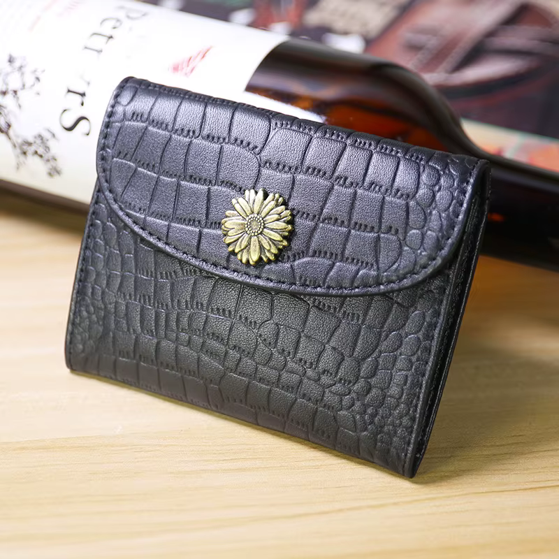 Portefeuille court en cuir véritable pour femme