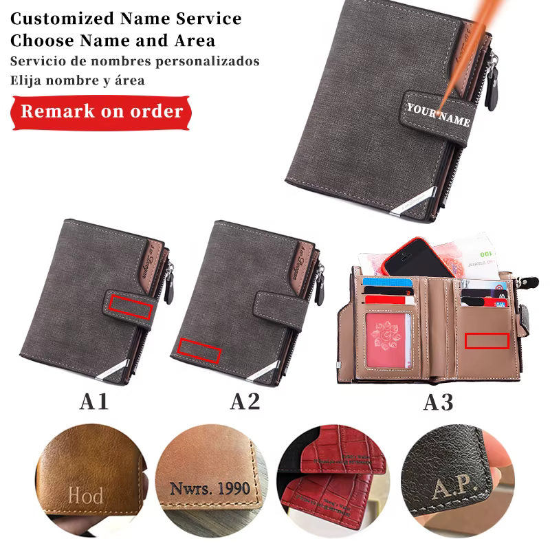 Portefeuilles Photo personnalisés pour hommes, portefeuille court, Design rétro, haute capacité, cadeau pour hommes, mari avec poche pour pièces de monnaie à fermeture éclair