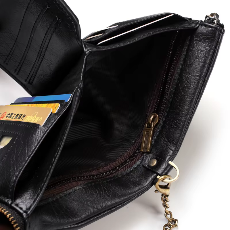 Nouveaux hommes portefeuilles en cuir synthétique polyuréthane court porte-carte chaîne marque de luxe