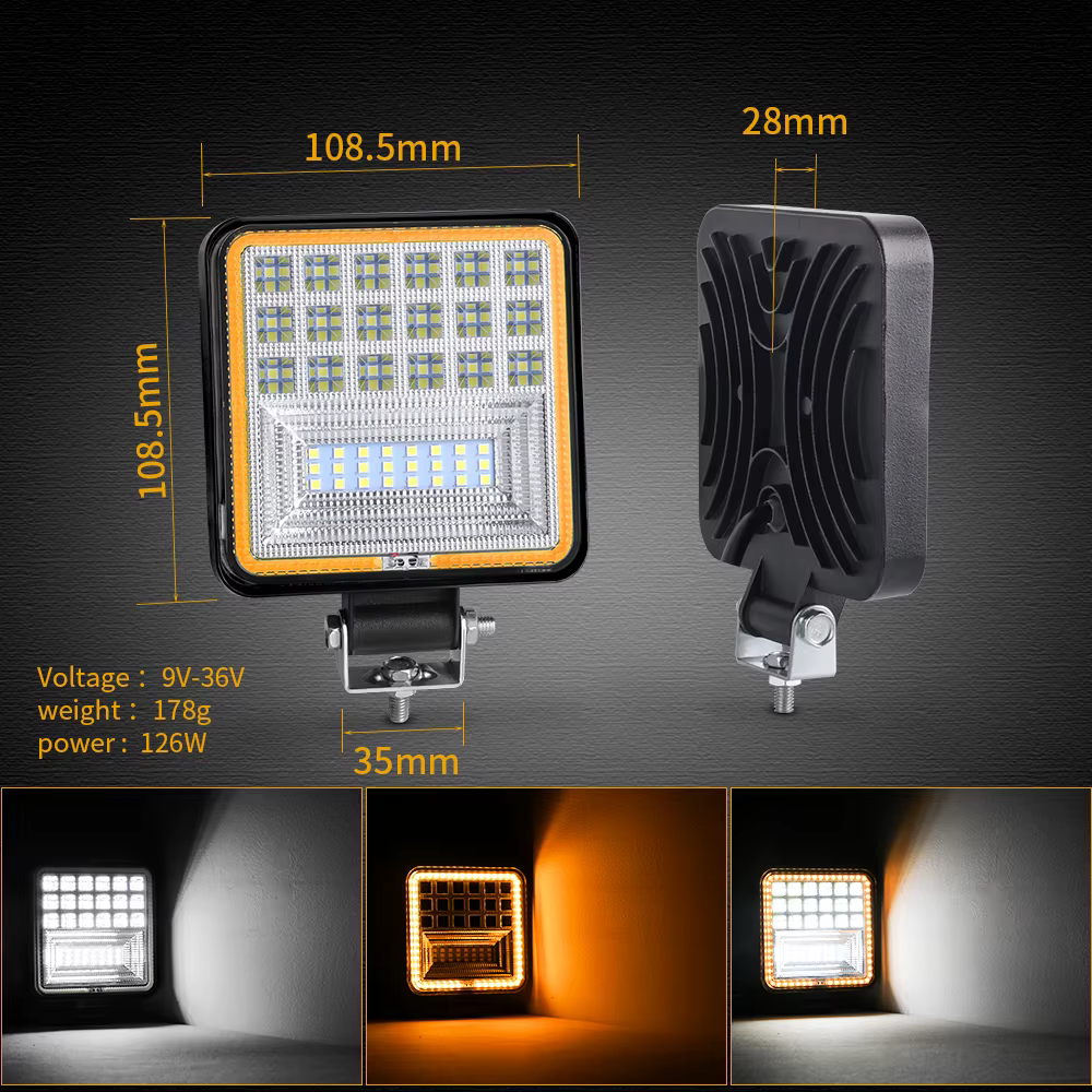 2x4 ''LED lampe de travail pour camion hors route tracteur SUV 4X4 ATV voiture faisceau de tache LED conduite antibrouillard barre 12V 24V 6000K blanc jaune