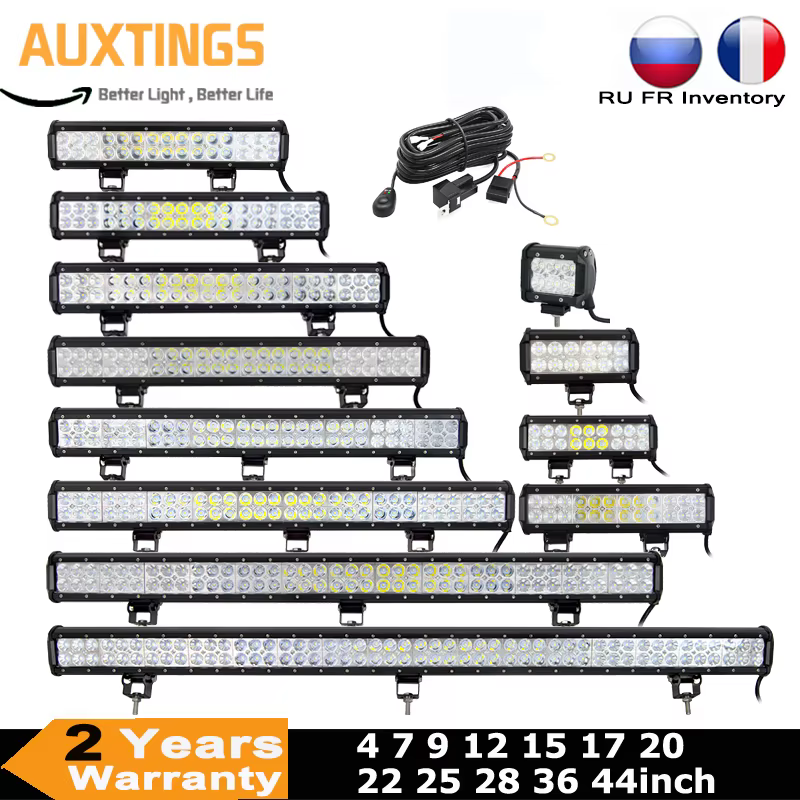 Barre lumineuse LED 4 7 9 12 15 18 20 22 25 28 36 44 pouces 4x4, barre LED de travail tout-terrain pour SUV ATV 18W 36W 54W 72W 90W 108W 126W 144W 162W