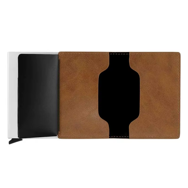 Porte-cartes en cuir marron personnalisé pour hommes