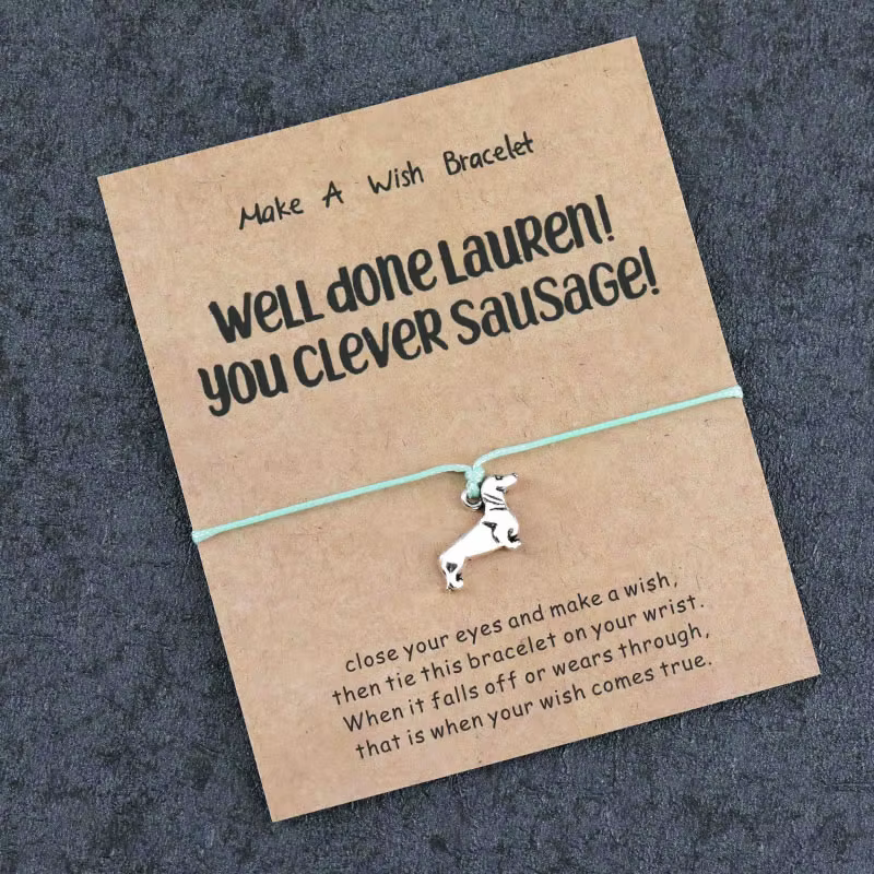 Lucky Wish Card-Bracelet à breloques chien teckel, cadeau bien fait pour femmes et hommes, meilleurs bracelets de bateau Chia, bijoux bien faits