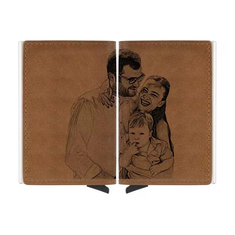 Porte-cartes en cuir marron personnalisé pour hommes