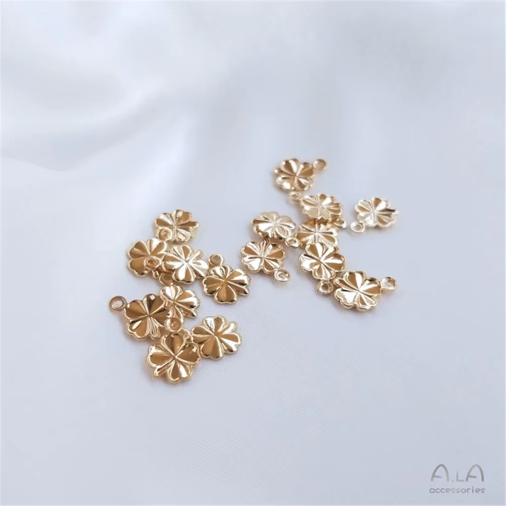 Pendentif trèfle à quatre feuilles plaqué or 14 carats, pendentif herbe porte-bonheur, accessoires de bricolage, matériel
